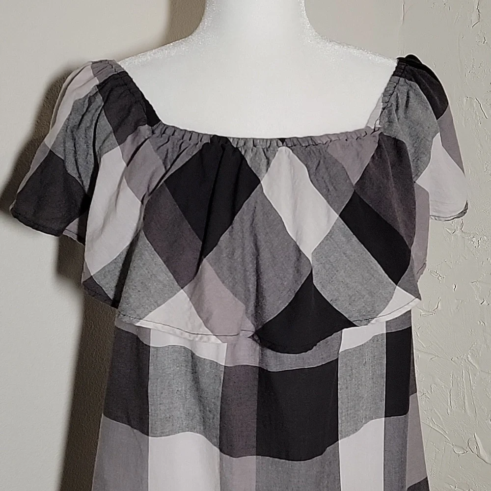 Who What Wear Mini Dress Off The Shoulder Buffalo Plaid Checkered Black White M - Picture 5 of 15